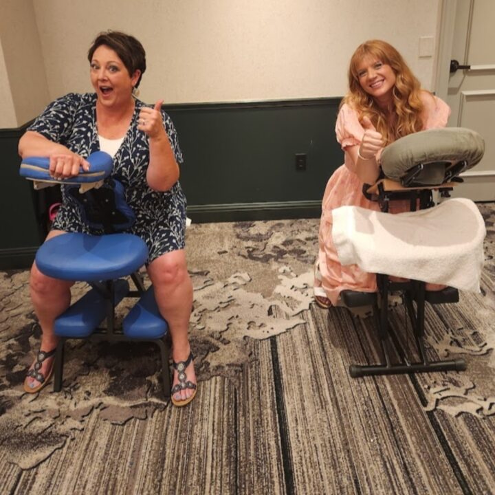 chair massage with 2 ladies