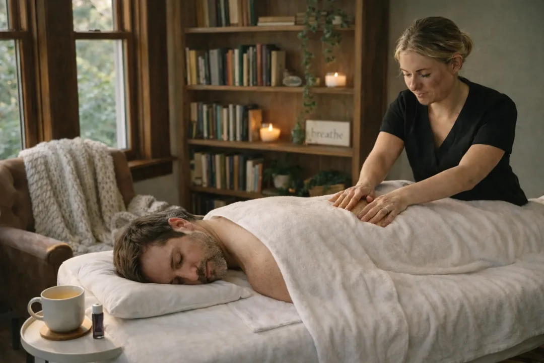 In-home massage in Nashville to reduce anxiety, calm the nervous system, ease tension, and support emotional balance and deep relaxation.